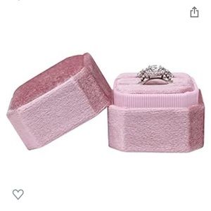 Velvet Ring Box Double Slot Square Octagon Pink